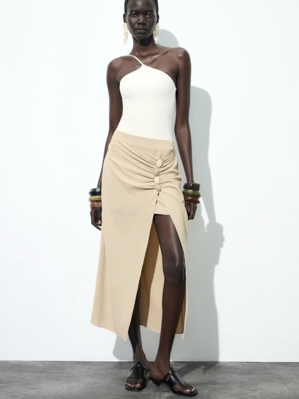 Zara Women Beige Beaded Pareo Skirt Sz. S